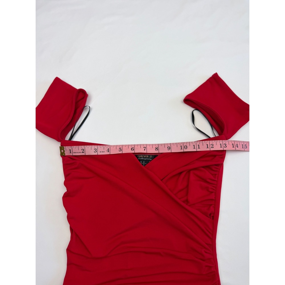 Forever 21 Contemporary Red Off Shoulder Ruched Bodycon Dress Medium - Picture 6 of 9